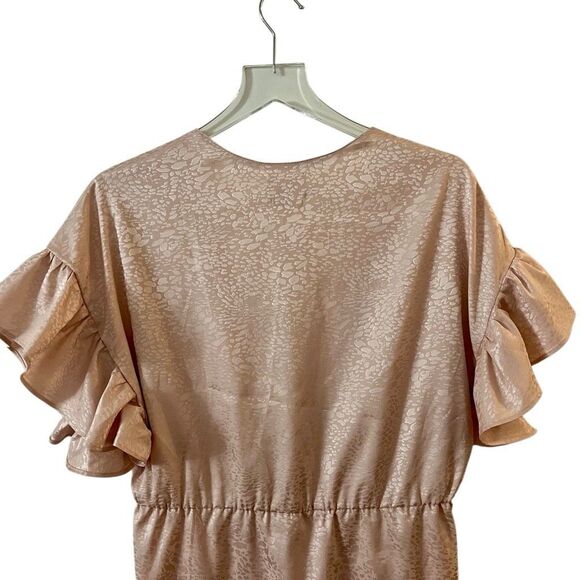 Saylor Brookey Jacquard Blush Pink Mini Ruffled Sleeves‎ Deep Dress V-Neck L NWT - Picture 16 of 16